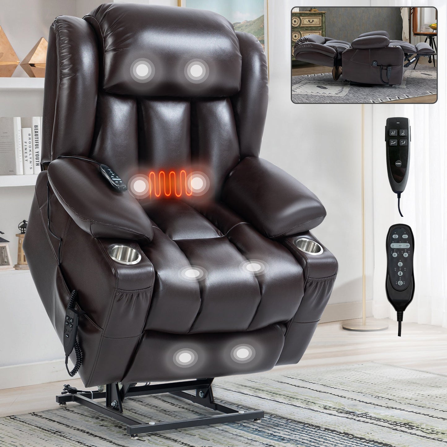 Hardy Infinite Position Leatheraire Power Lift Recliner, Brown