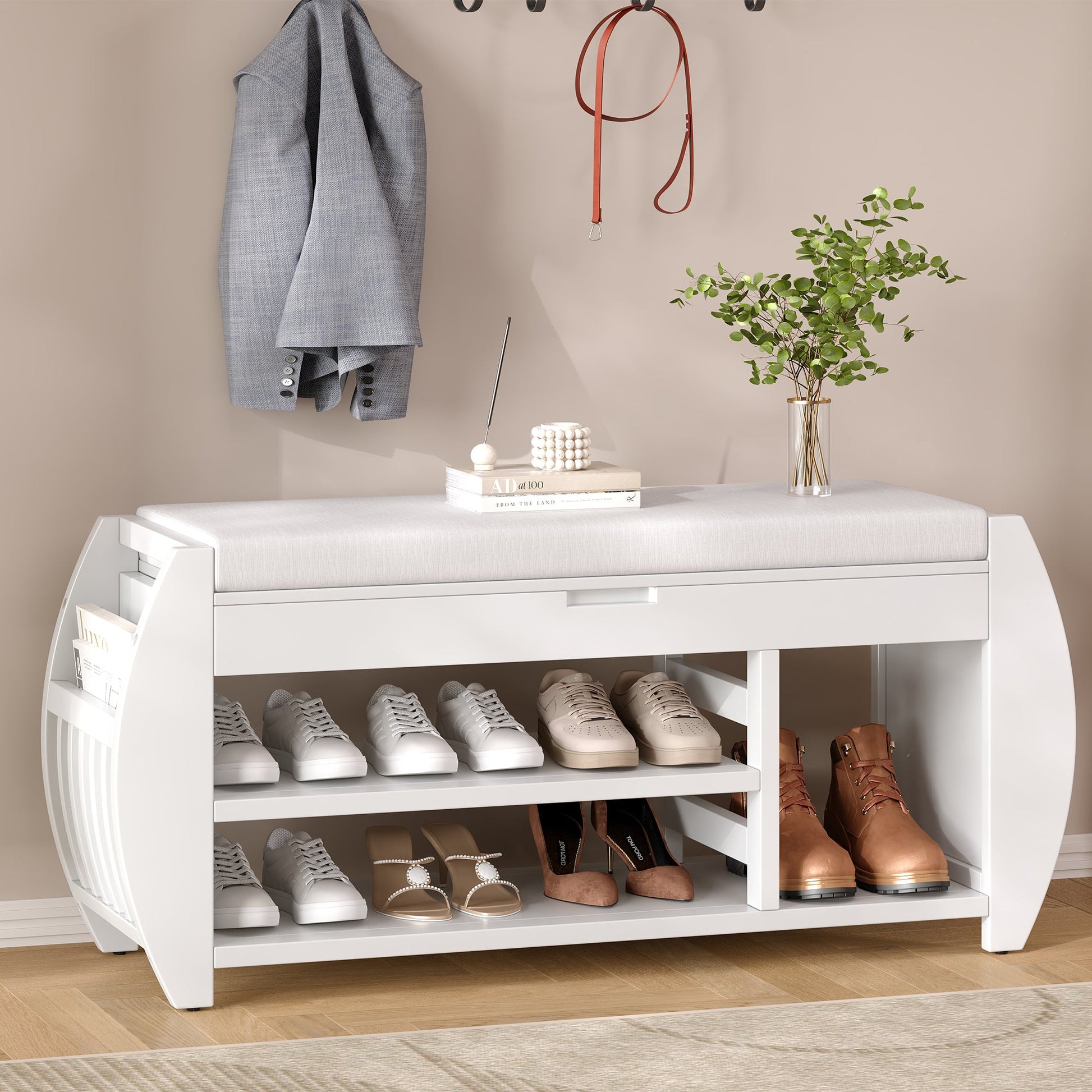 Keziah Retro Multifunctional Storage Bench, White