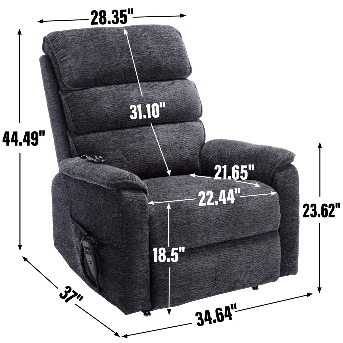 Solene Power Lift Recliner with Head & Massage, Gray Chenille