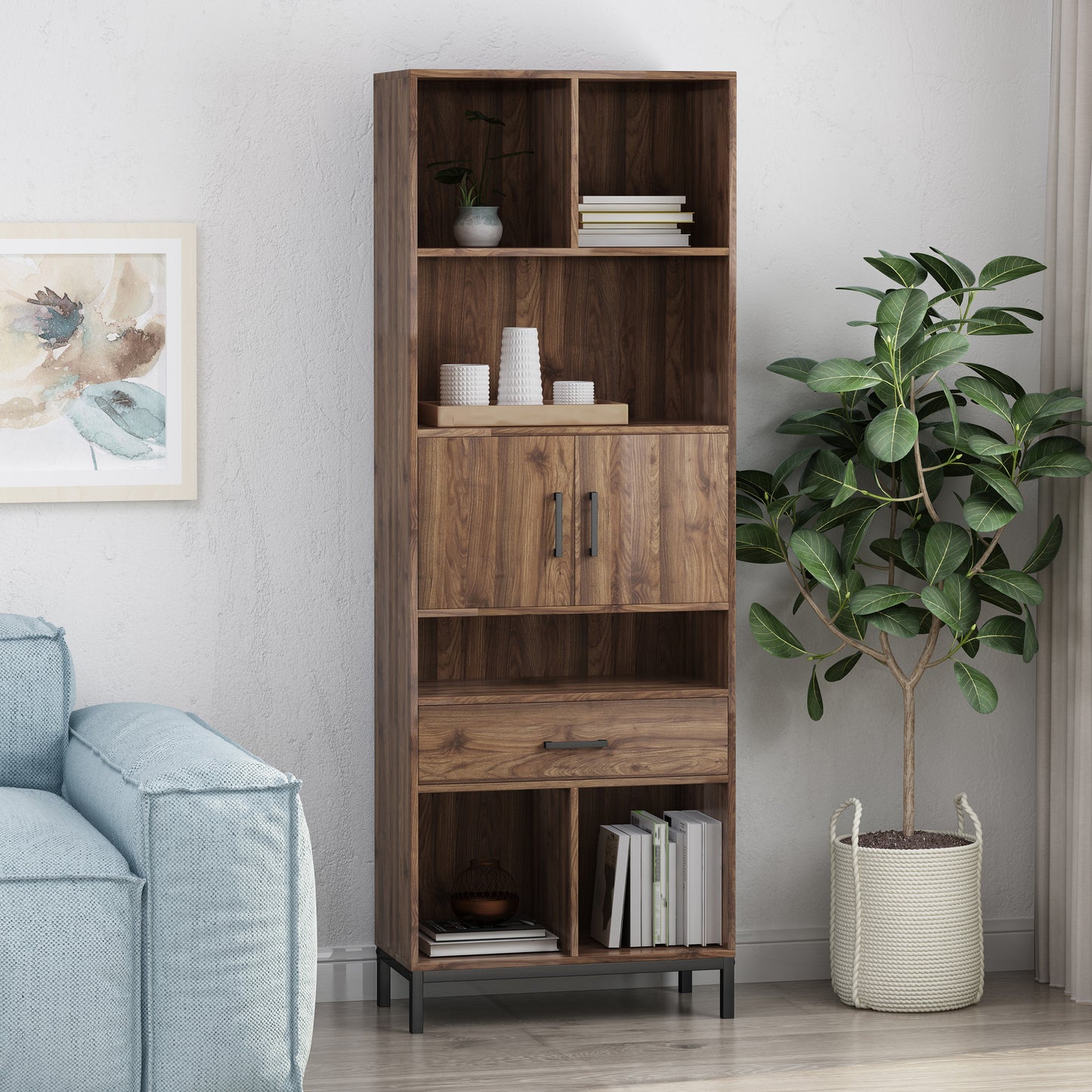 Elodi Modern Bookshelf in Weathered Walnut