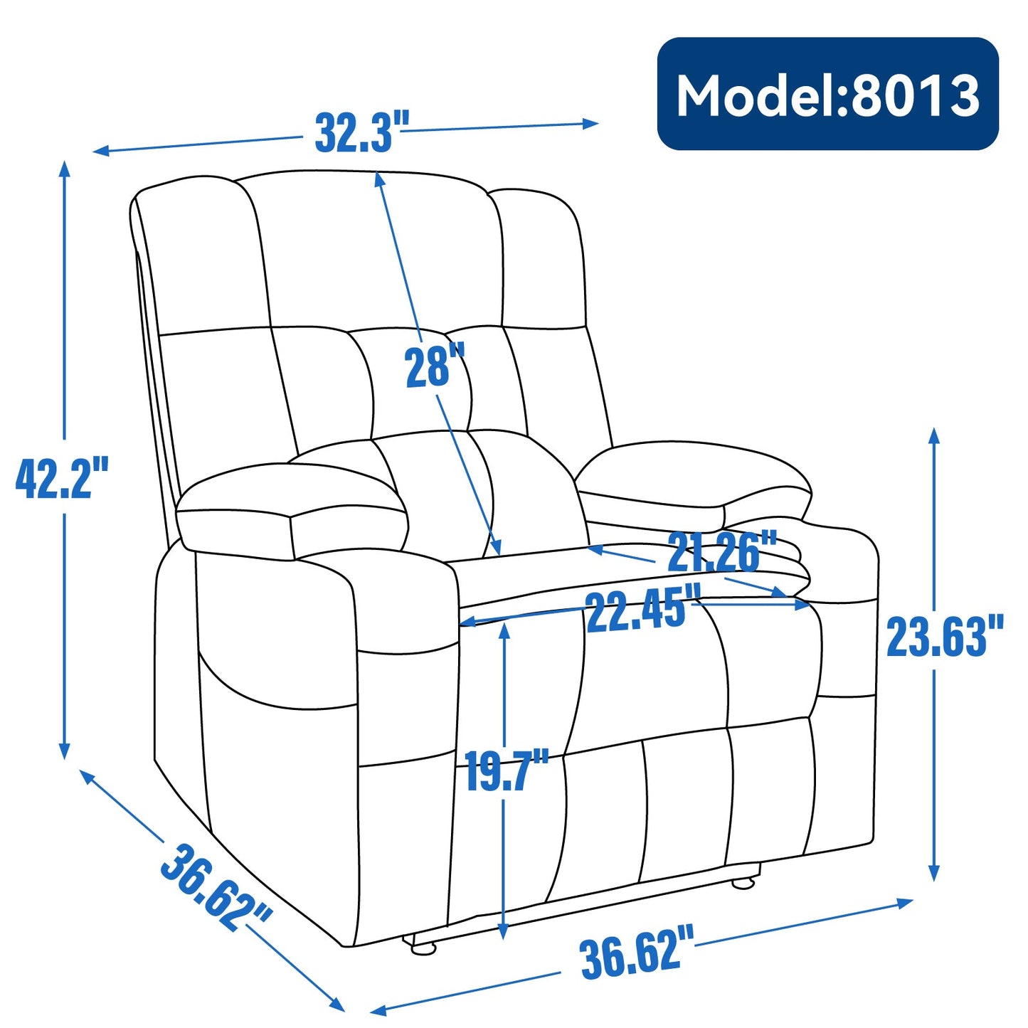 Skyler Chenille Power Lift Recliner with Massage, Blue