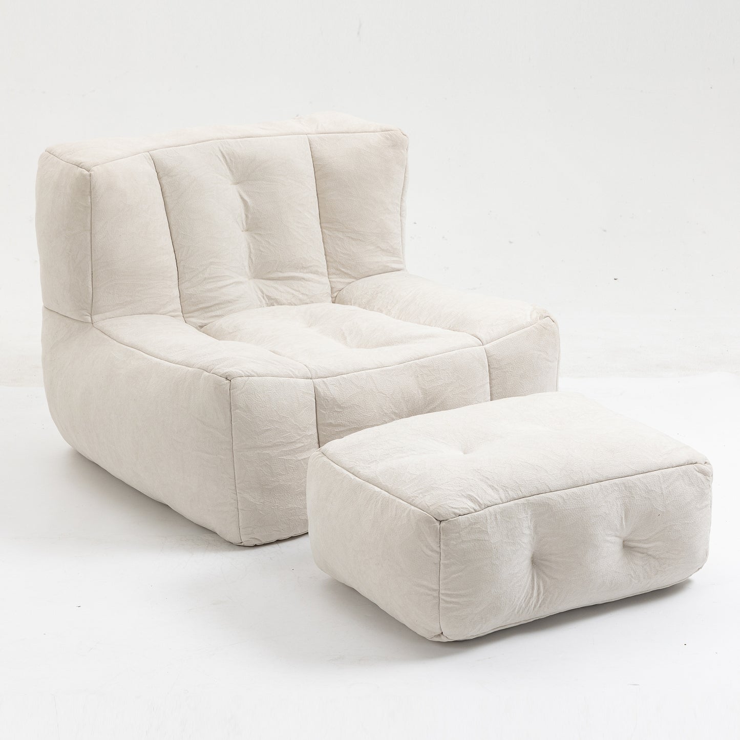 Halston 2-Piece Velvet Bean Bag Chair & Ottoman, White