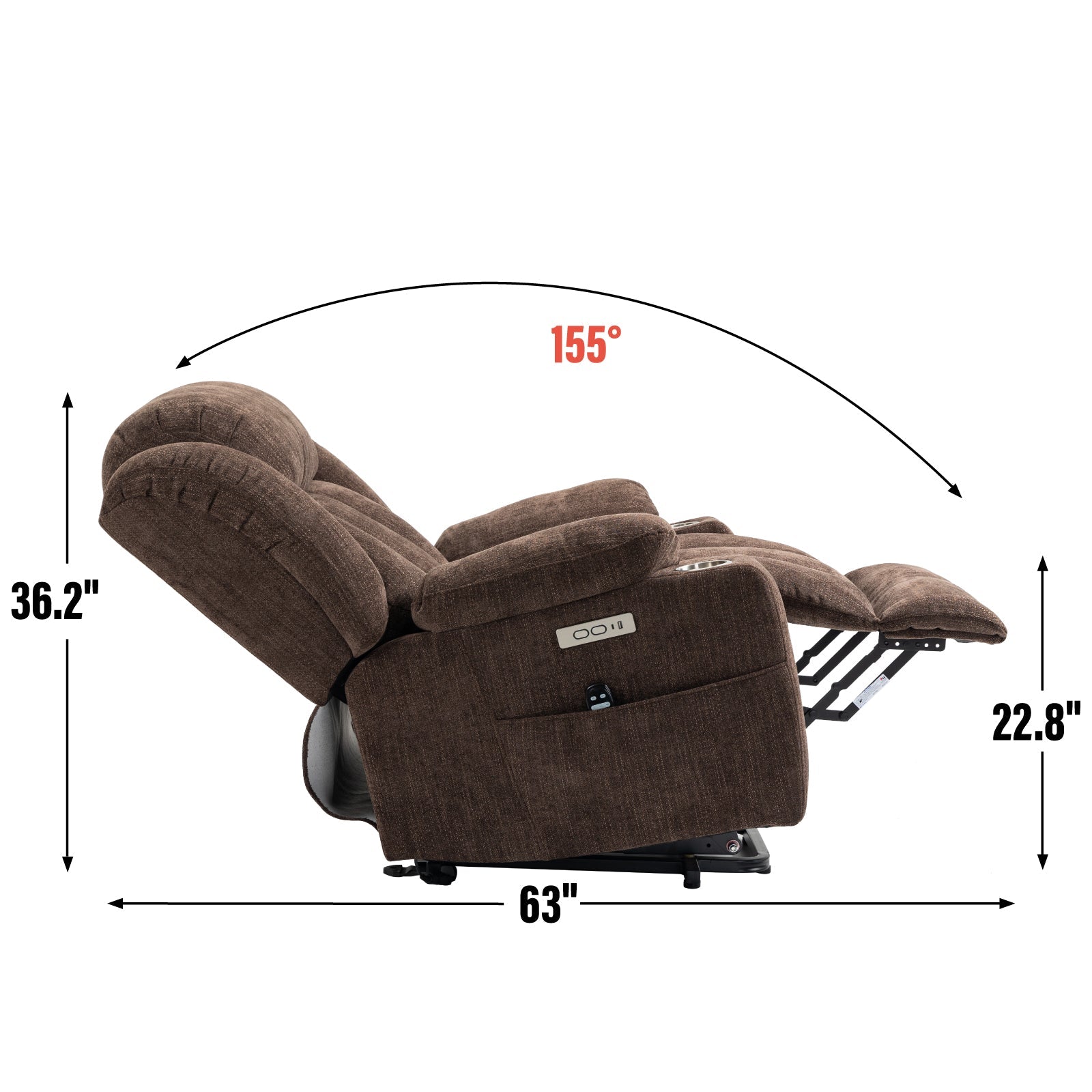 Bexley Chenille Power Lift Recliner with 8-Point Massage & Heat, Brown