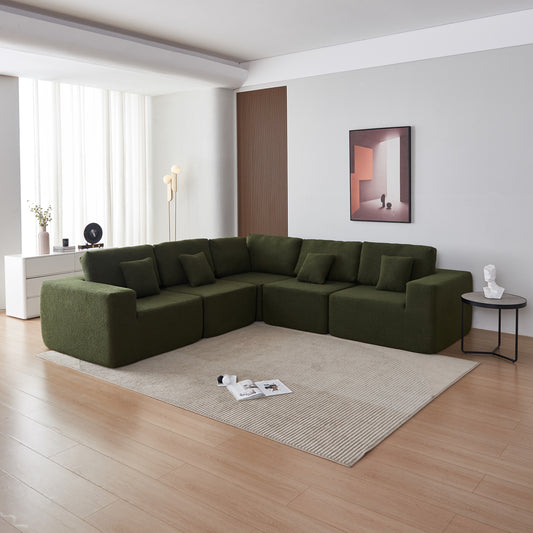 Harlow Transitional Sherpa Upholstered U-Shape Sectional, Green