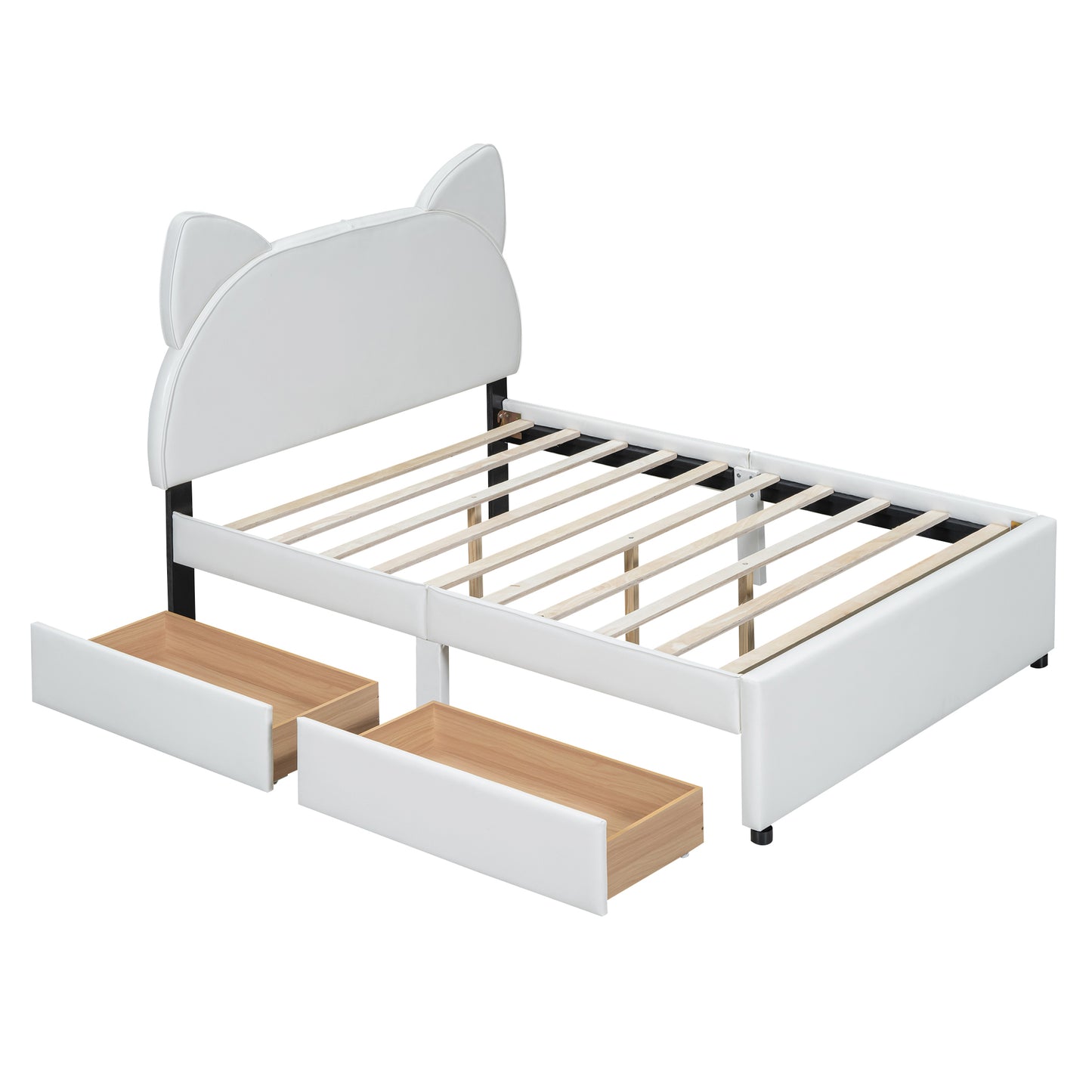 Brandy Full Size Platform Bed with Cartoon Ears - White