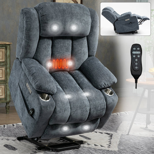 Bexley Chenille Power Lift Recliner with 8-Point Massage & Heat, Blue