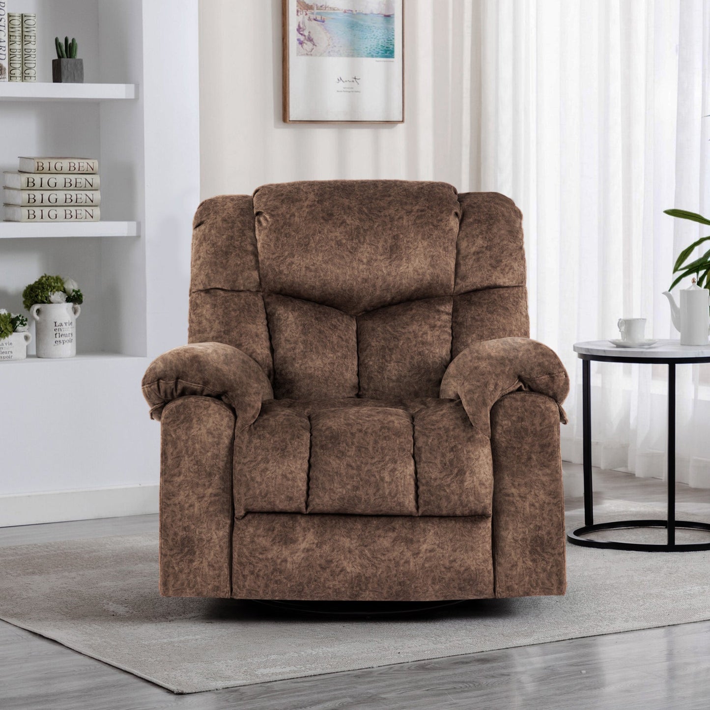 Brant Manual Velvet Rocker Recliner with Massage, Brown