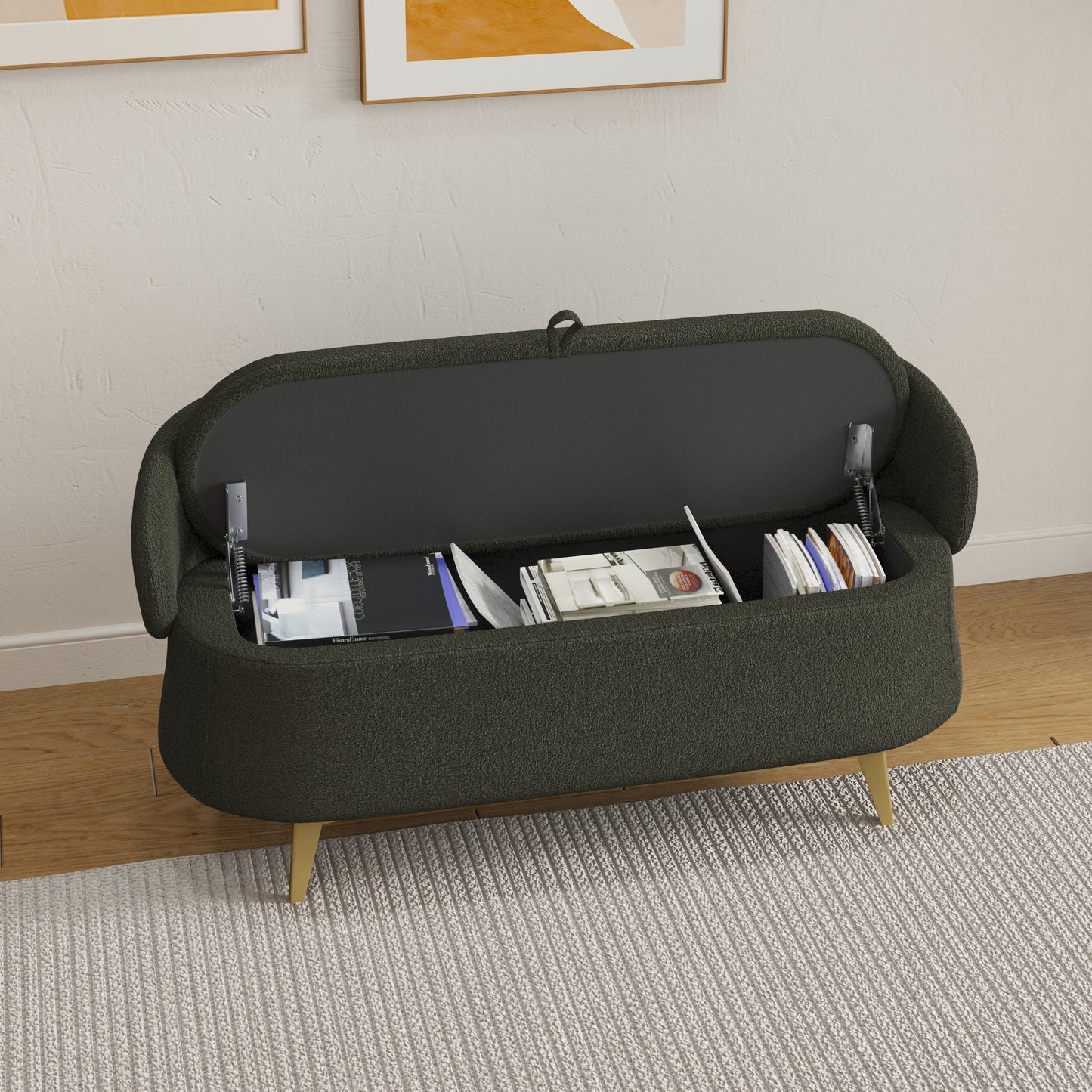 Isabella 50" Teddy Upholstered Storage Bench - Green