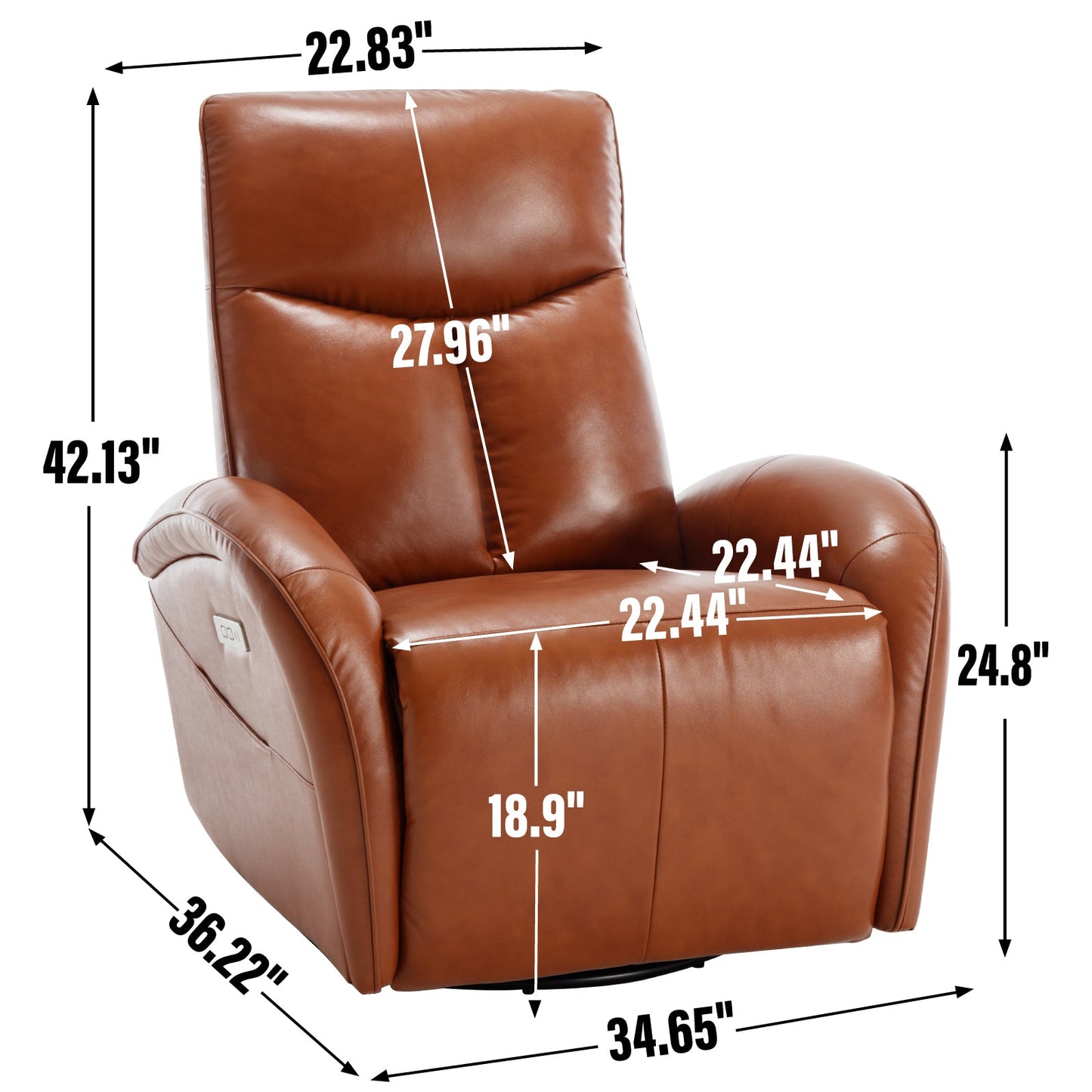 Stellen Genuine Leather Power Recliner with Lumbar Support, Yellow Brown