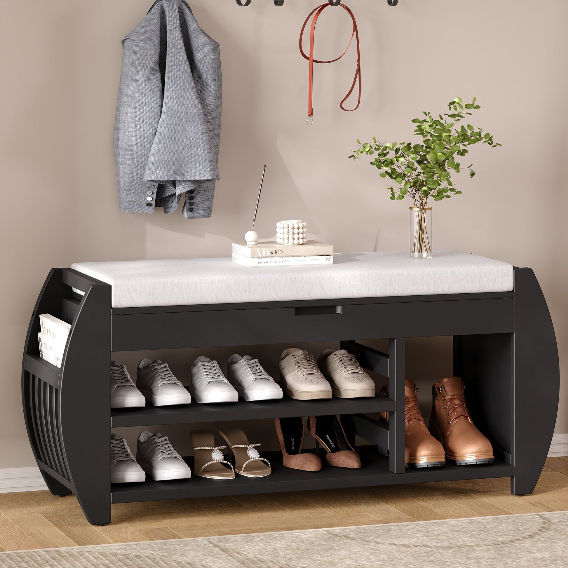 Keziah Retro Multifunctional Storage Bench, Black