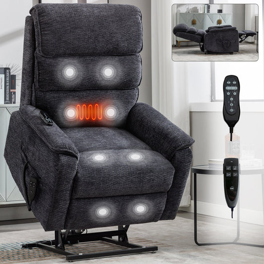 Solene Power Lift Recliner with Head & Massage, Gray Chenille