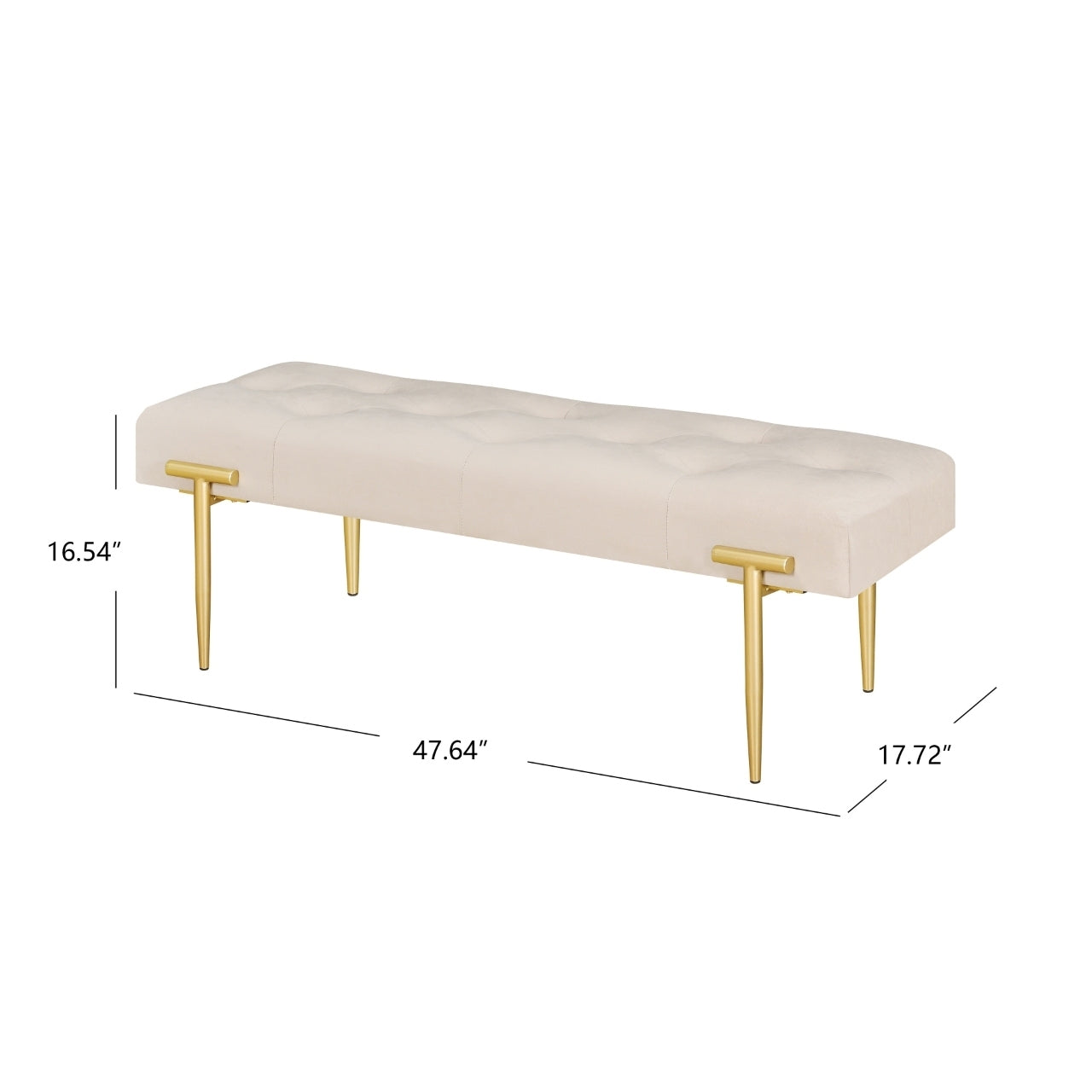 Gideon 48" Modern Tufted Velvet Bench with Gold Legs, Beige