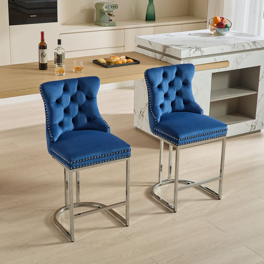 Idella 25" Velvet Counter Height Bar Stools (Set of 2) Blue