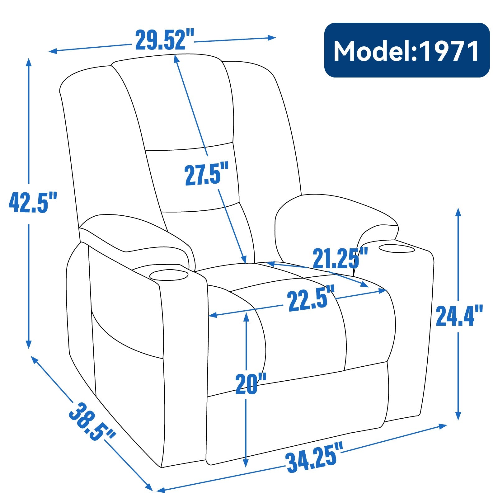 Otty Blue Chenille Power Lift Recliner with Heat & Massage