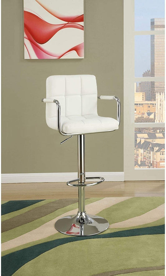 Kanepe Leatherette Bar Stools with Adjustable Height Set of 2 - White