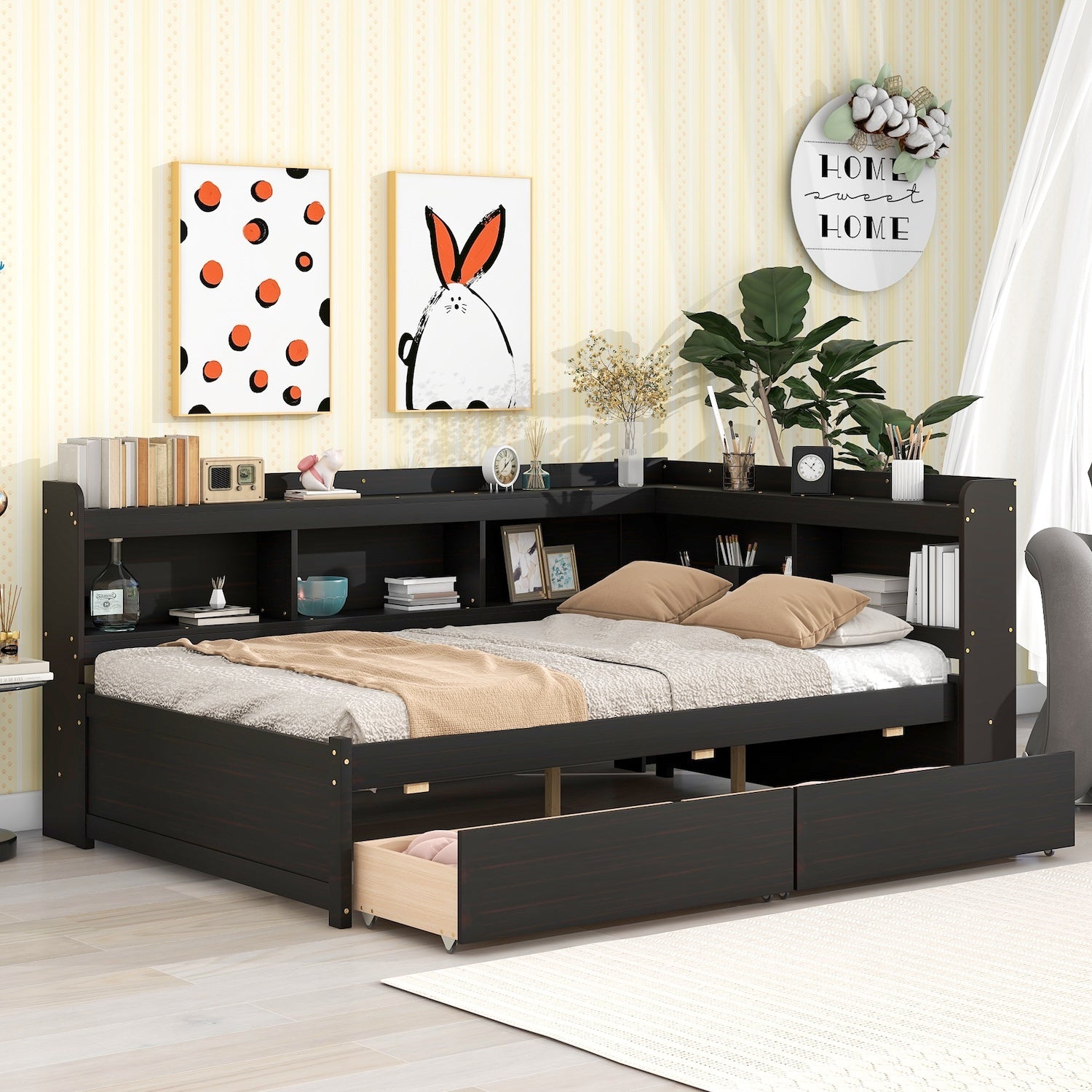 Aspen Full Size L-Shape Bookcase Bed - Espresso