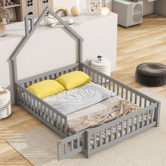 Bandy Full Size Wooden Bed with House Shape Headboard