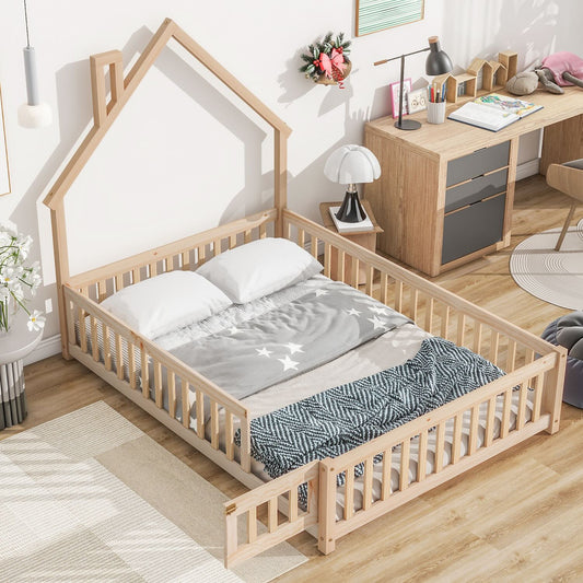 Bandy Full Size Wooden Bed with House Shape Headboard