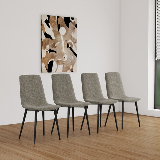 Ambril Set of 4 Modern Linen Dining Side Chairs - Light Gray & Black