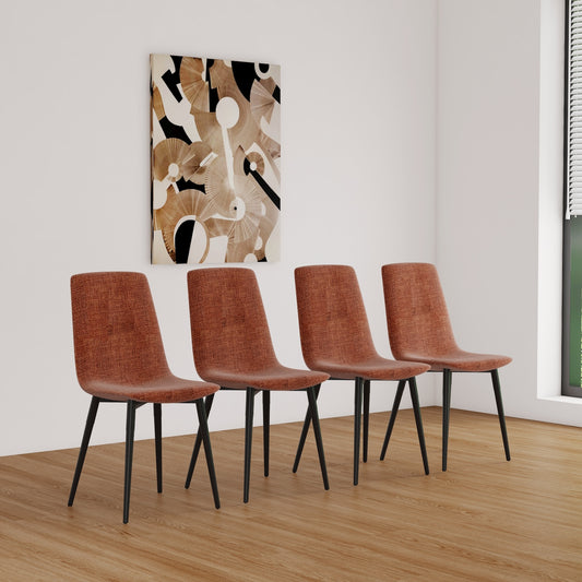 Ambril Set of 4 Modern Linen Dining Side Chairs - Caramel & Black