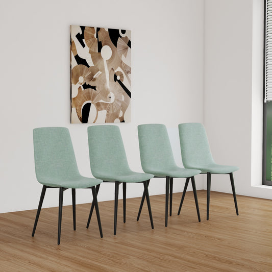 Ambril Set of 4 Modern Linen Dining Side Chairs - Light Green & Black