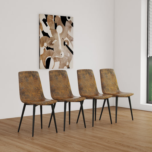 Ambril Set of 4 Modern Suedette Dining Side Chairs - Rustic Brown & Black