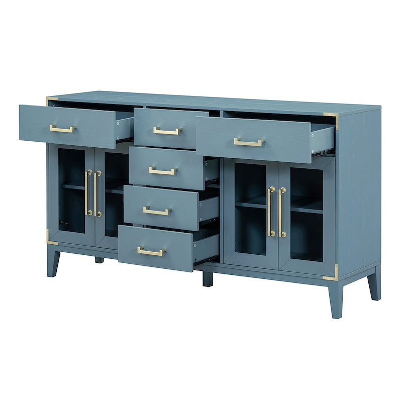 Thalassa Retro Style 6-Drawer Sideboard with Gold Handles