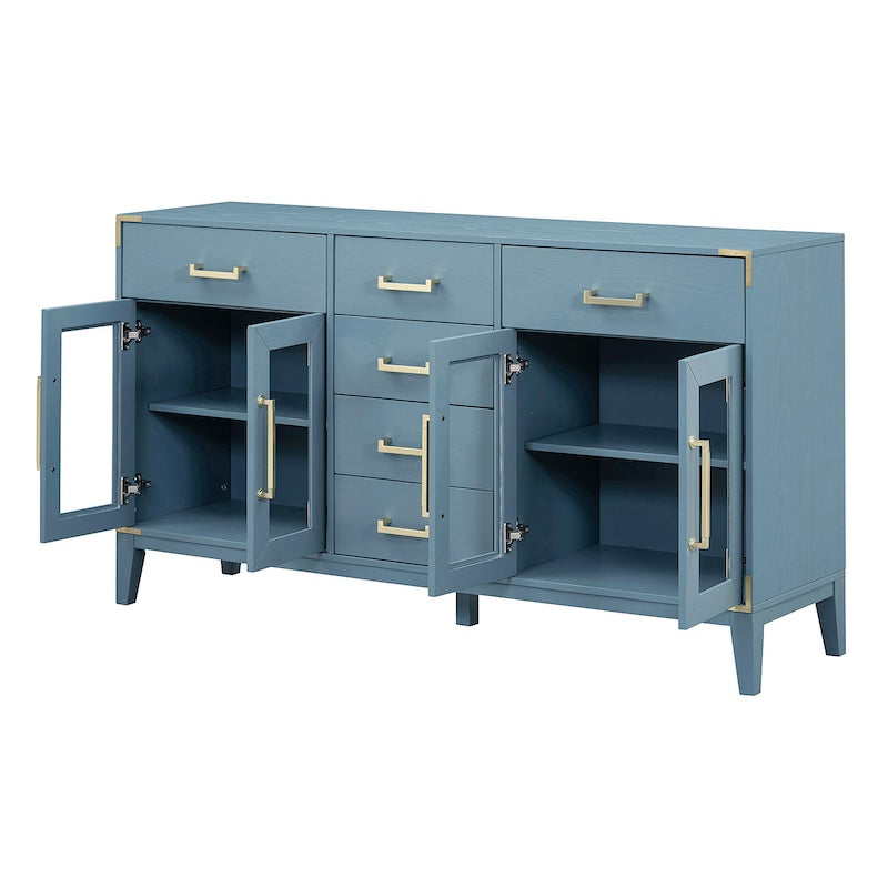 Thalassa Retro Style 6-Drawer Sideboard with Gold Handles