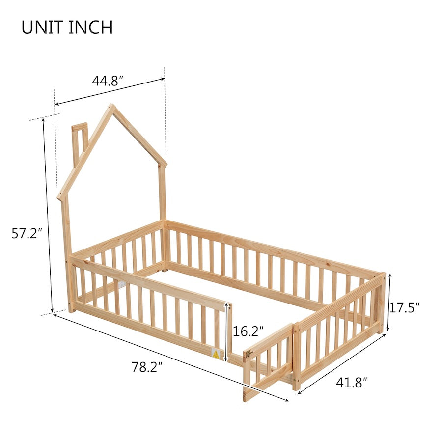 Bandy Twin Size Wooden Bed with House Shape Headboard