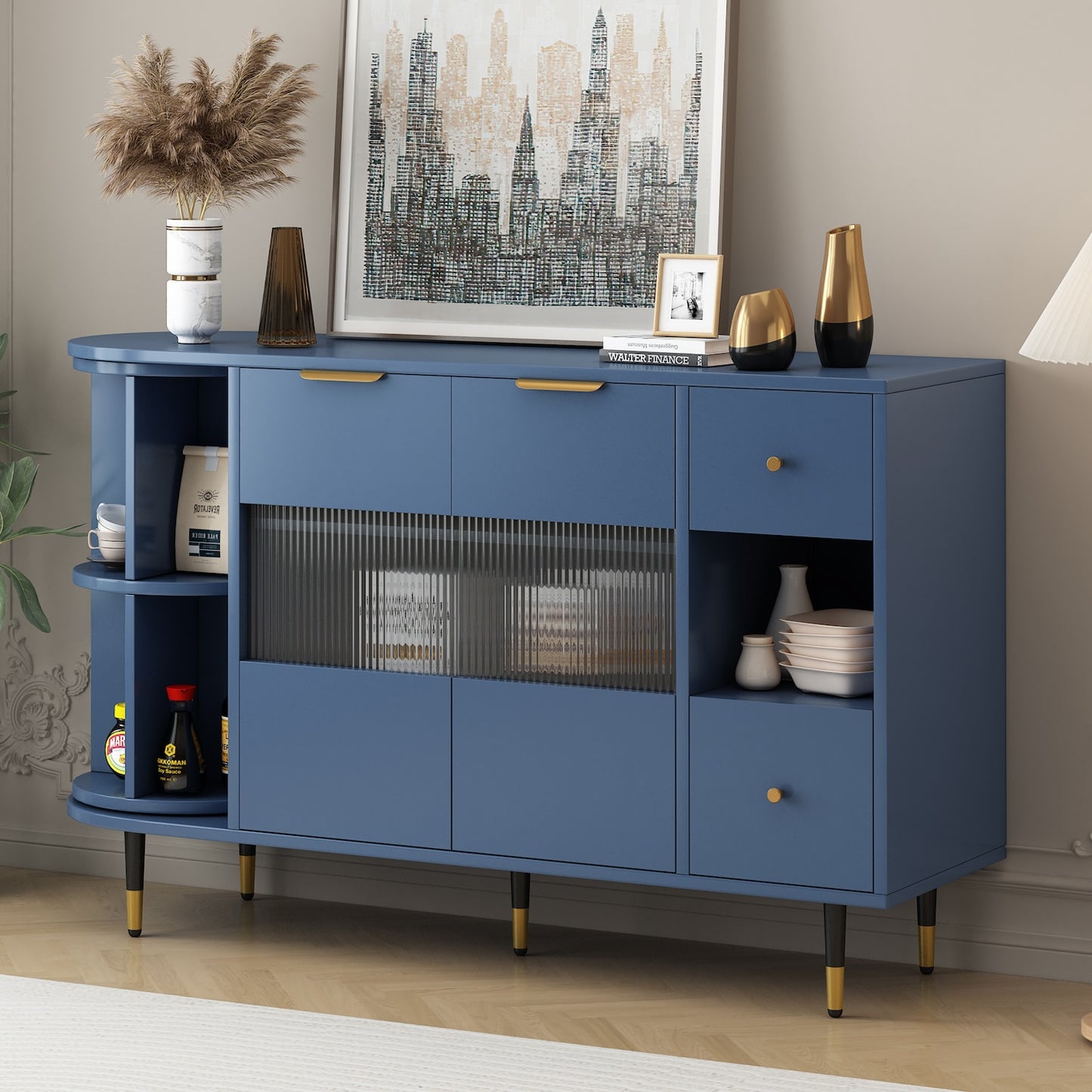 Zenith Retro Style Cabinet with Rotating Storage - Blue