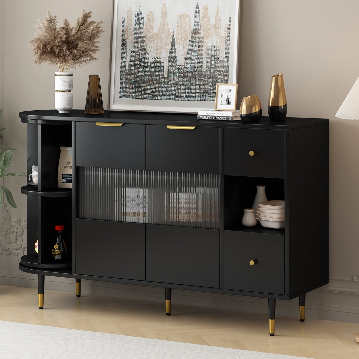 Zenith Retro Style Cabinet with Rotating Storage - Black