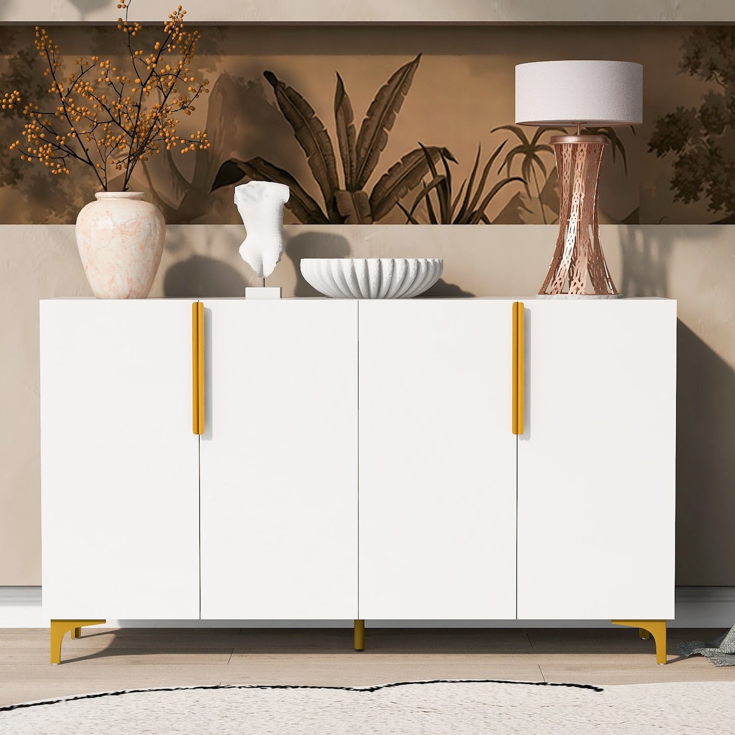 Ondine Modern High Gloss Accent Cabinet with Golden Handles