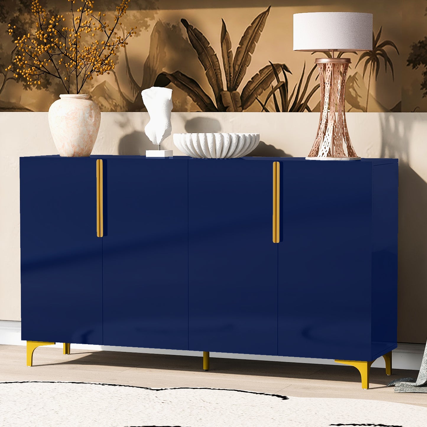 Ondine Modern High Gloss Accent Cabinet with Golden Handles