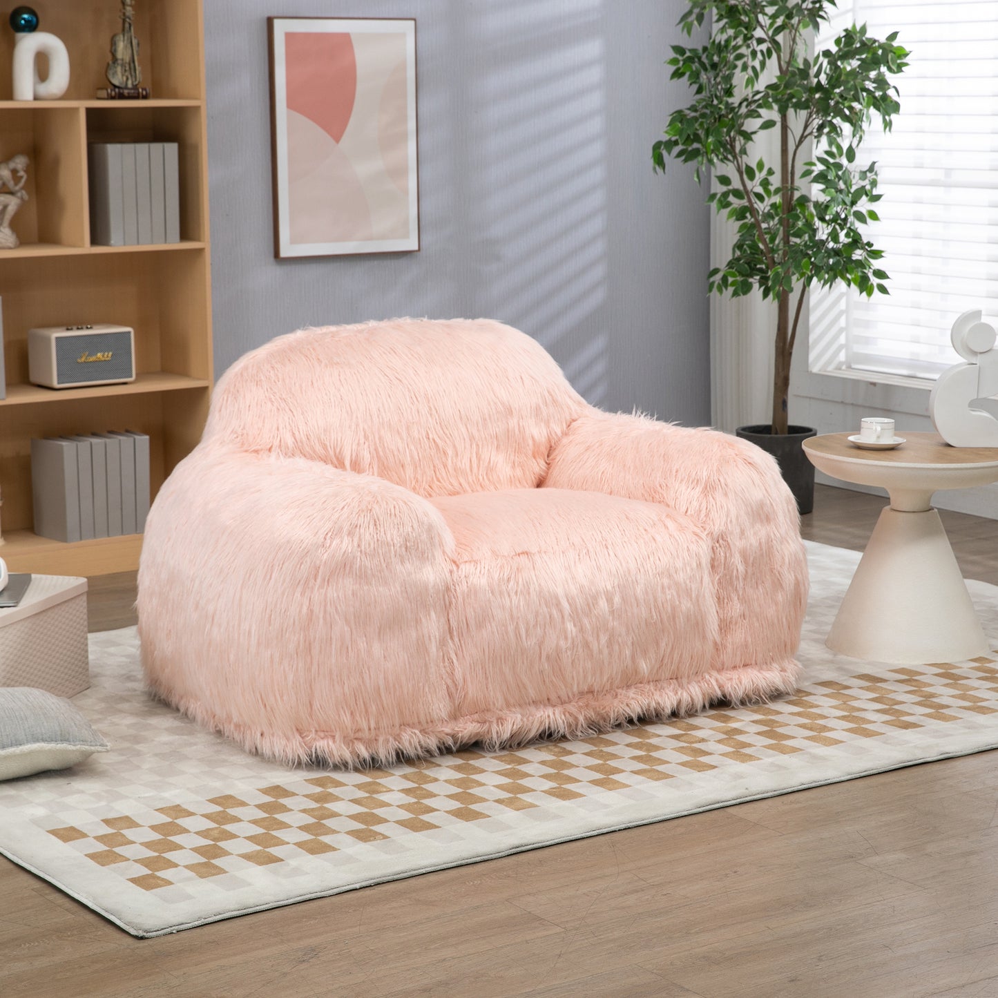 Dashiell Ultra Plush Faux Fur Beanbag Chair, Pink