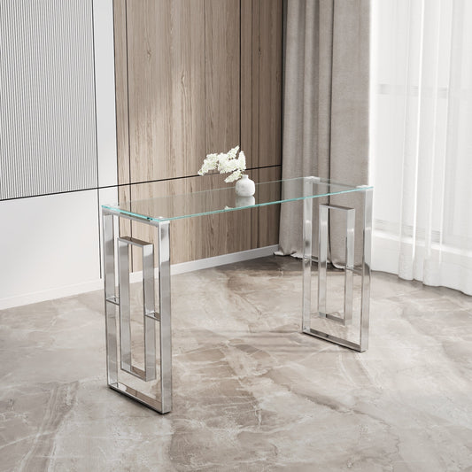 Chic Elegance Silver Stainless Steel & Glass Console Table