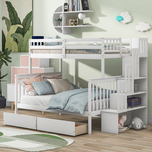 Inspirit Twin over Full Bunk Bed with Staircase - White