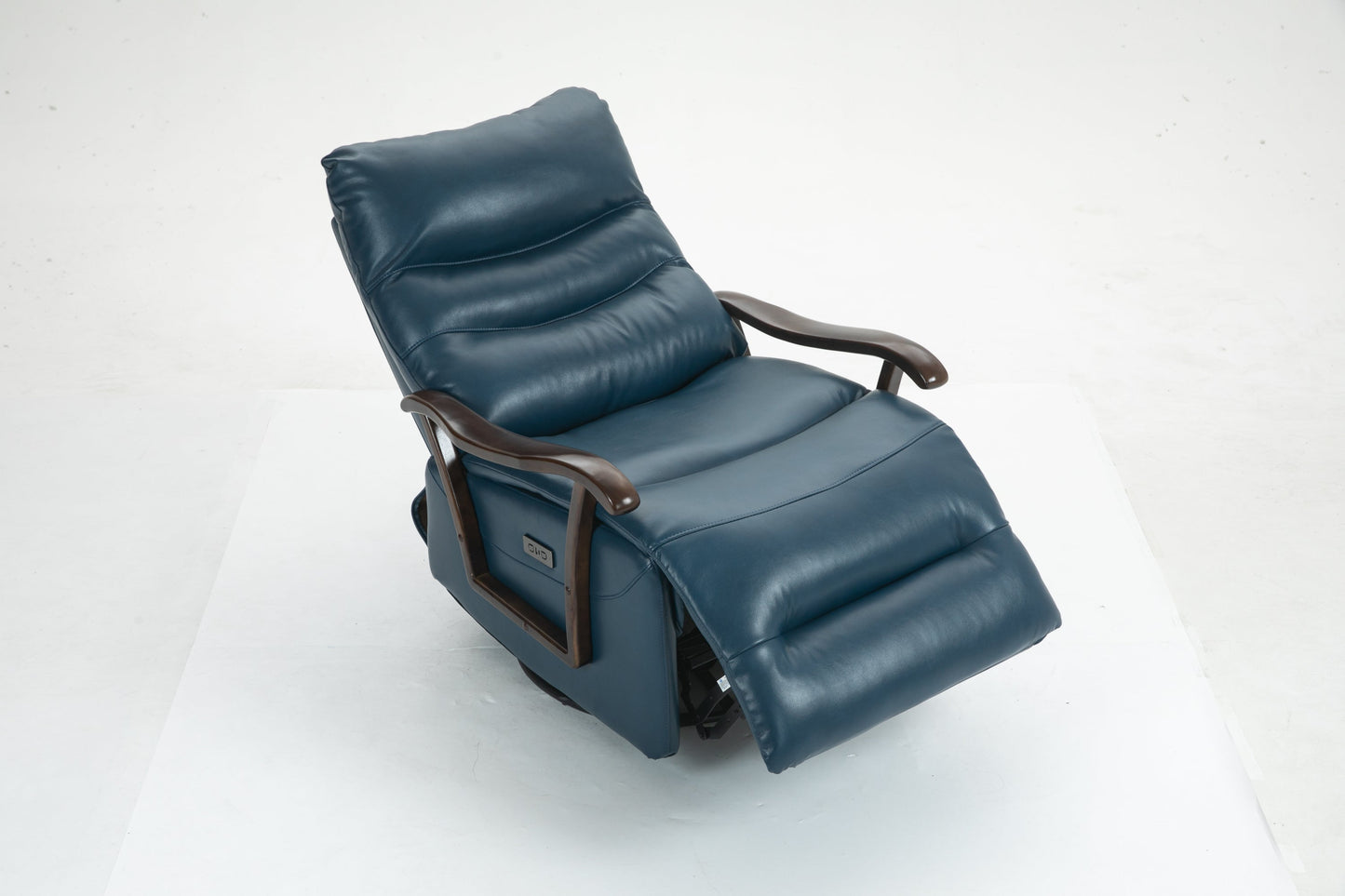 Priska PU Leather Power Rocker Recliner with Solid Wood Arms, Blue