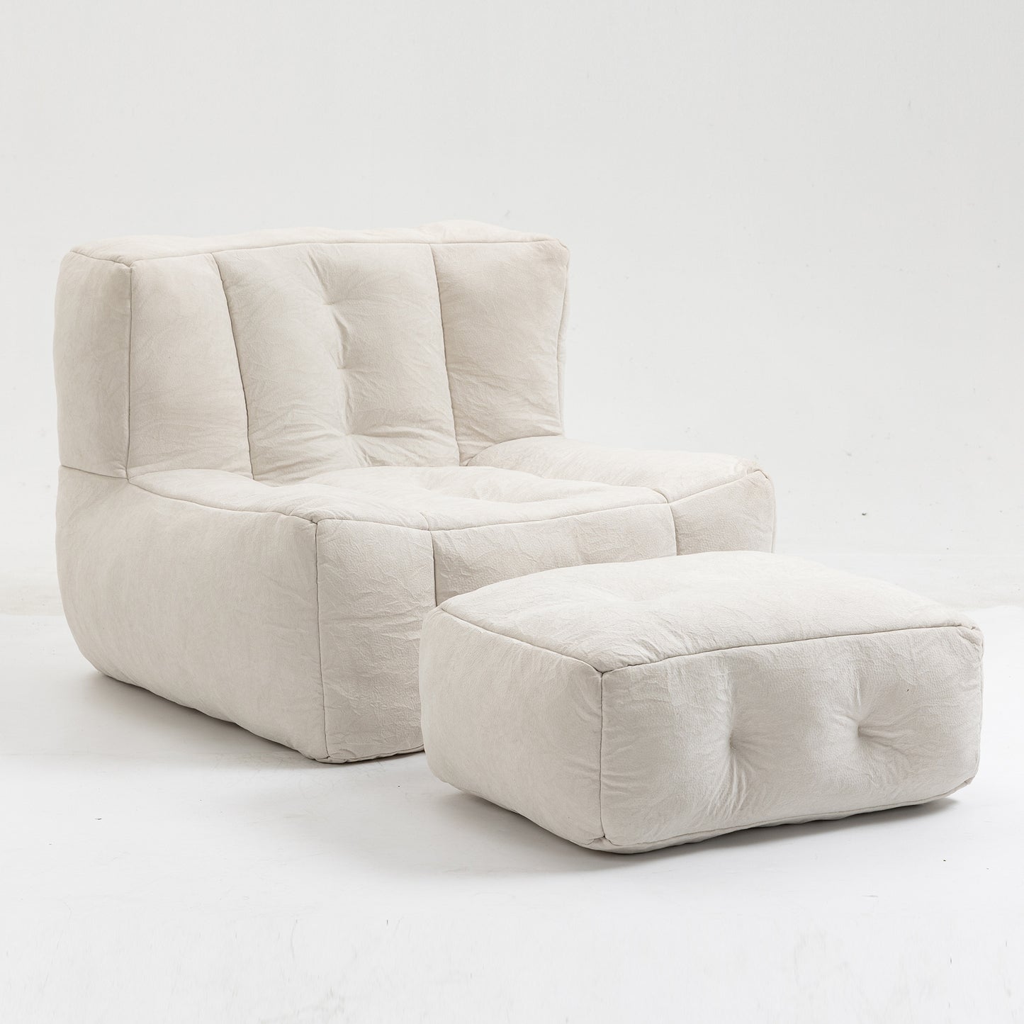 Halston 2-Piece Velvet Bean Bag Chair & Ottoman, White