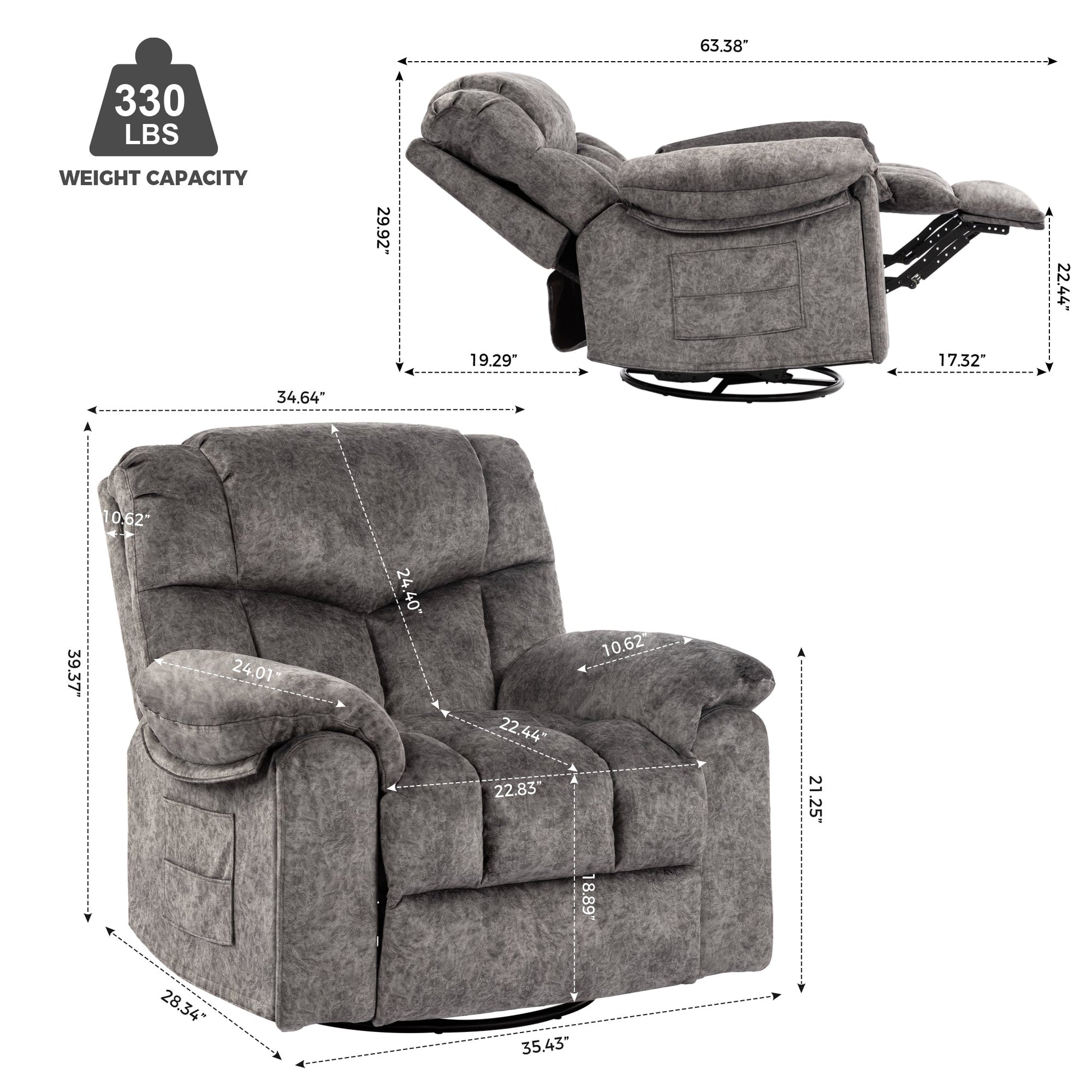 Brant Manual Velvet Rocker Recliner with Massage, Gray