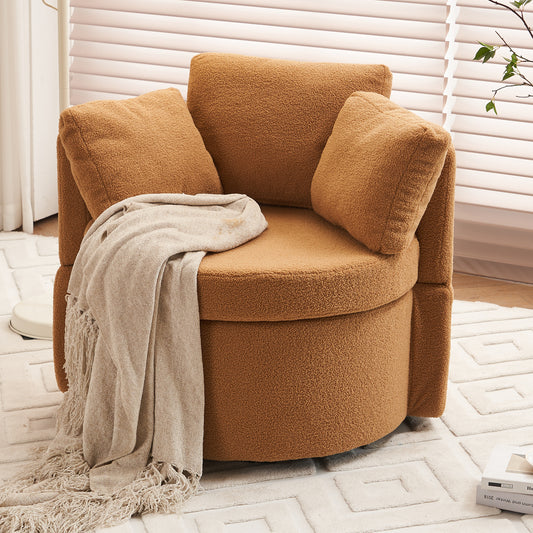 Tilly Teddy Fabric Akili Swivel Chair with Storage - Khaki