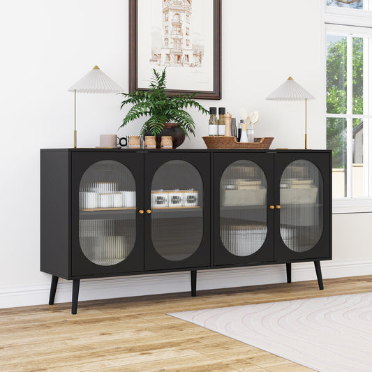 Avery Modern 4-Door Cabinet with Glass Doors - Black