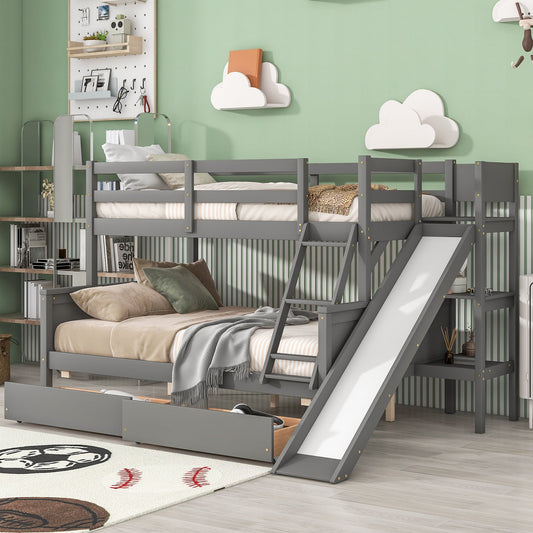 Inspirit Twin over Full Bunk Bed with Storage & Slide