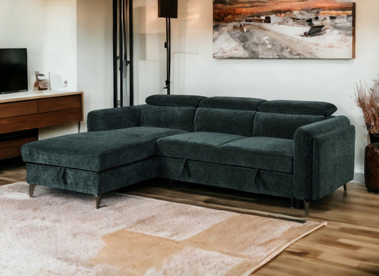 Zadok Green Chenille Sectional Sofa with Sleeper & Storage