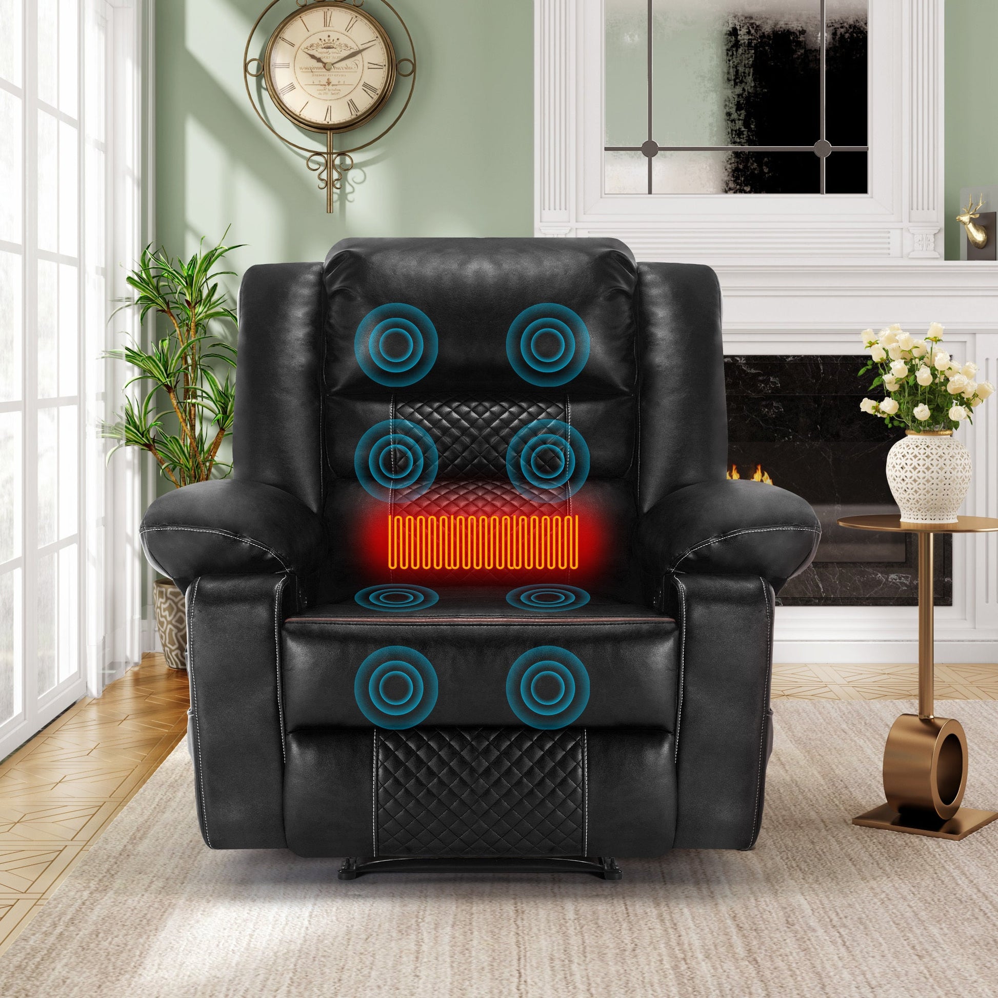 Ashton PU Leather Recliner with Head & Massage, Black