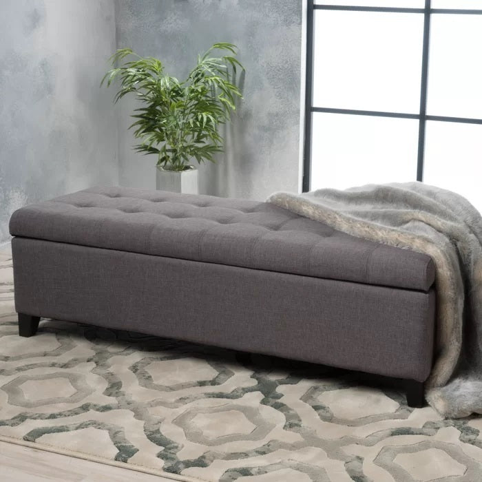 Maddison 50" Upholstered Storage Bench, Gray