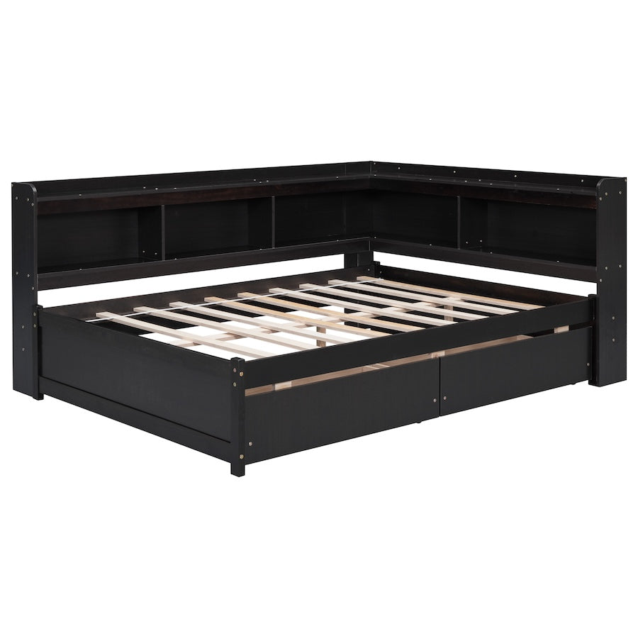 Aspen Full Size L-Shape Bookcase Bed - Espresso