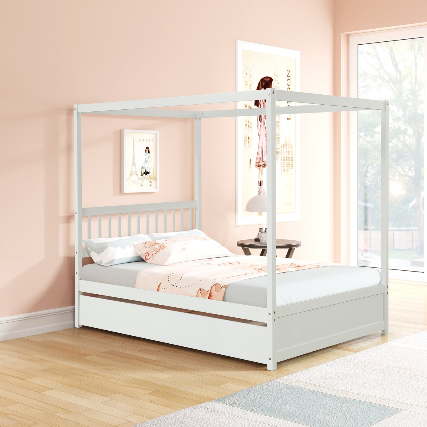 Hartley Full Size Canopy Bed with Twin Trundle