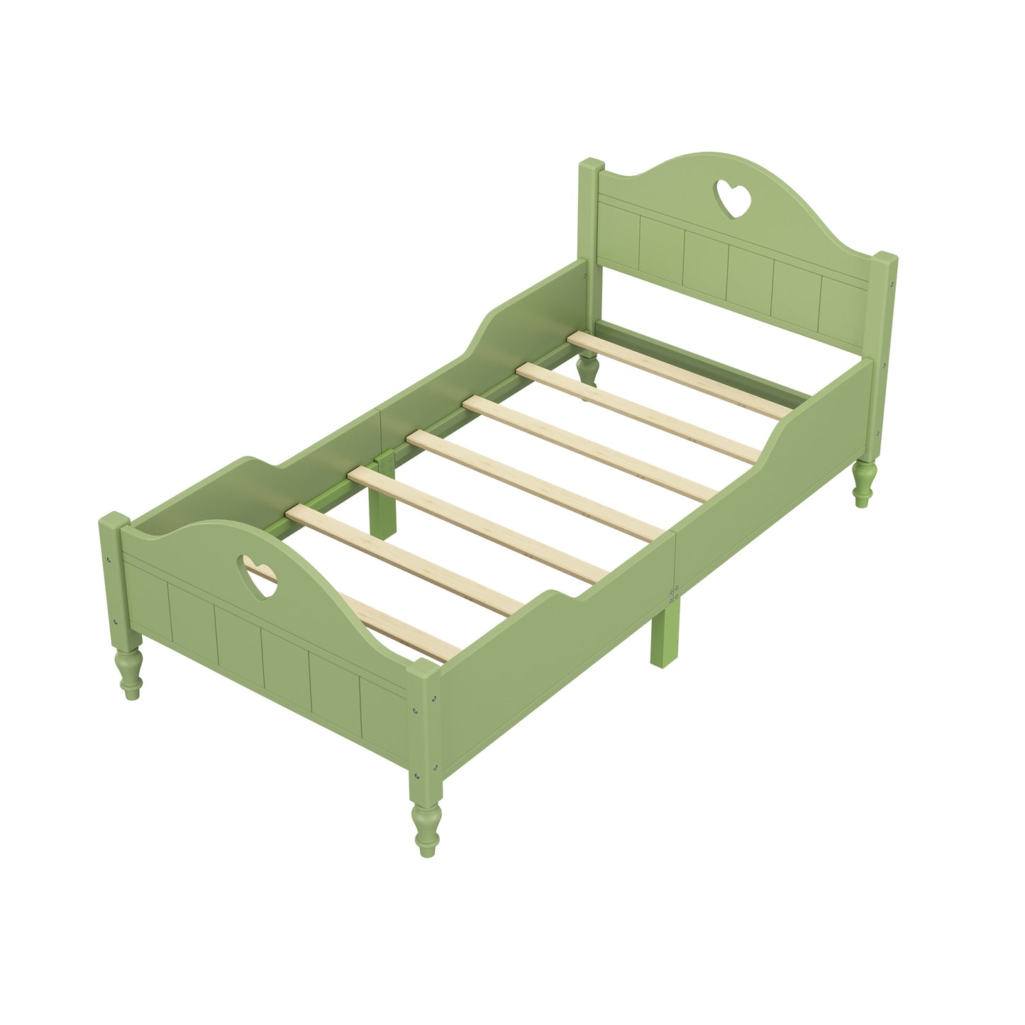 Macaron Twin Size Toddler Bed with Side Safety Rails - Olive Green