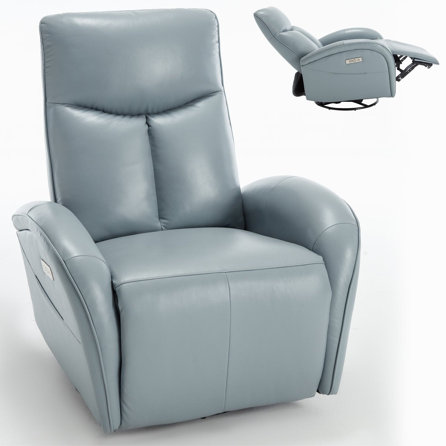 Stellen Genuine Leather Power Recliner with Lumbar Support, Blue