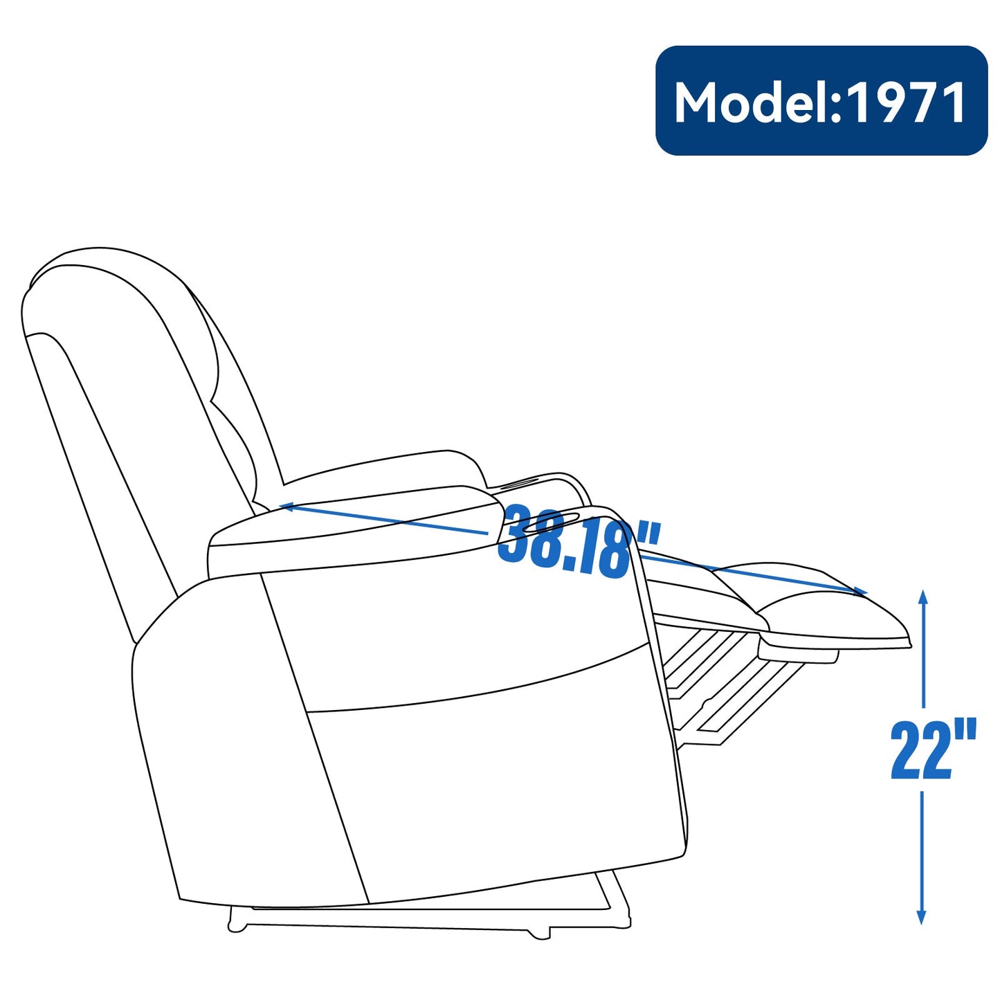 Otty Blue Chenille Power Lift Recliner with Heat & Massage